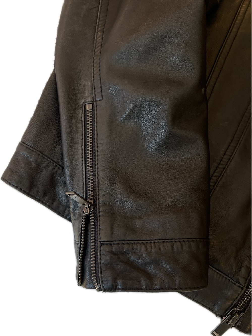 John Varvatos Black Leather Jacket with Red Star Lining - Picture 5 of 7